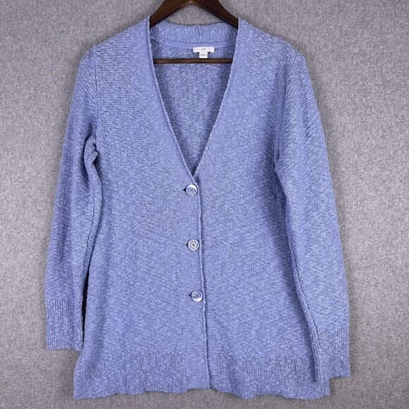 J.Jill Cardigan Women Small Blue Slub Textured Button Front V-Neck Comfy Casual - Picture 1 of 11